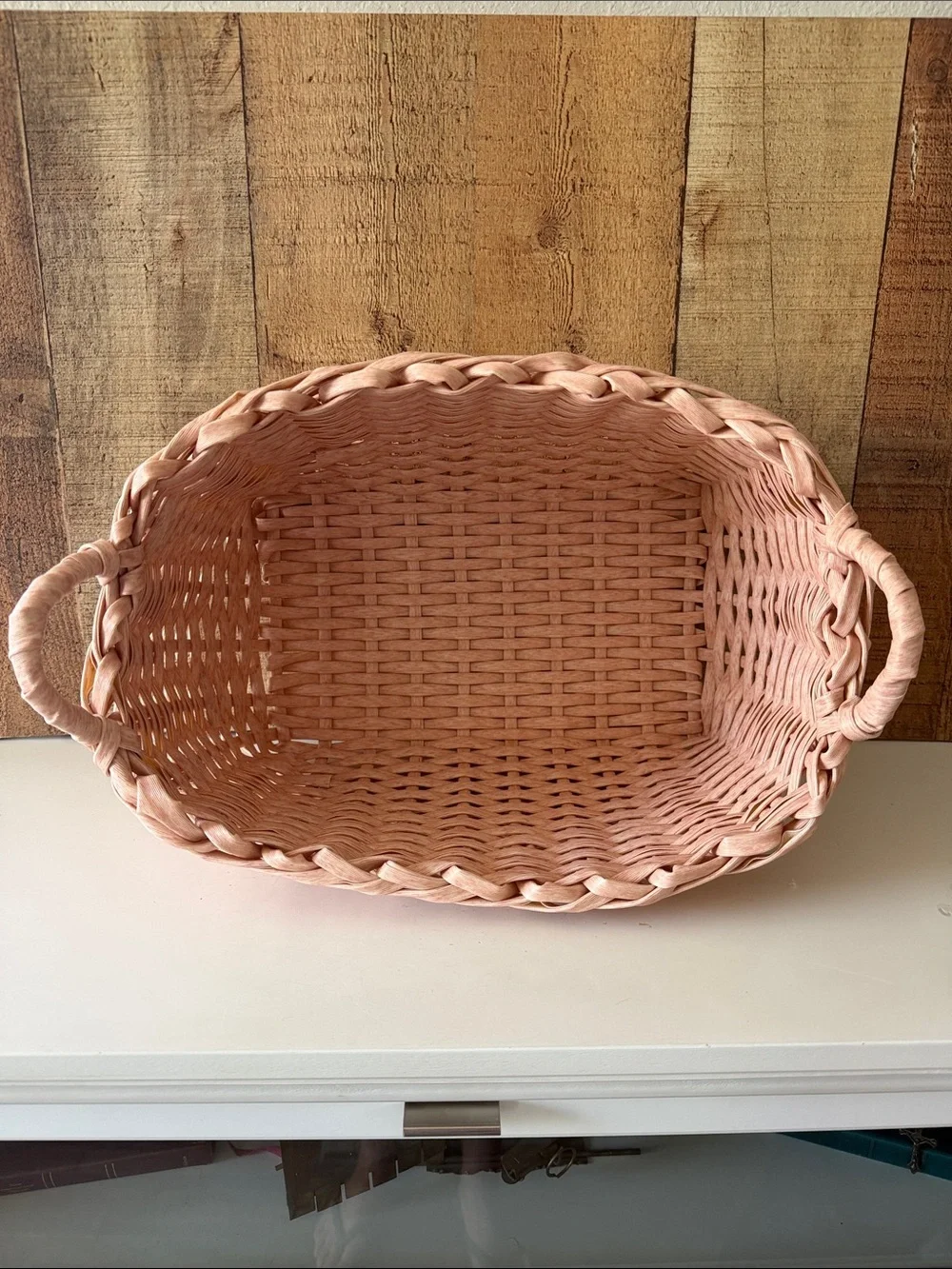 Large Pink Woven Storage Basket with Handles